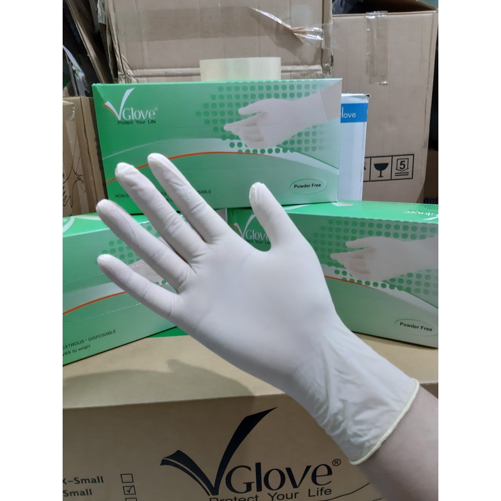 Hộp 100Chiếc Găng Tay Không Bột Vglove Khải Hoàn Latex Cao Su Thiên Nhiên Temchính Hãng Sizexs/S/M/L
