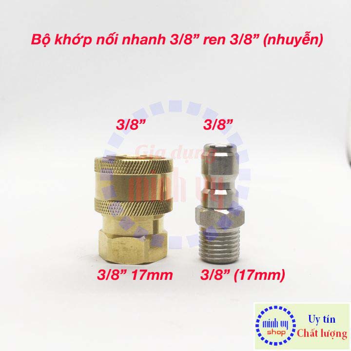 Bộ khớp nối nhanh 3/8&quot;-DucNCaiT - ren 17mm đầu ra cho máy rửa xe áp lực cao, máy xịt rửa cao áp, máy rửa xe gia đình