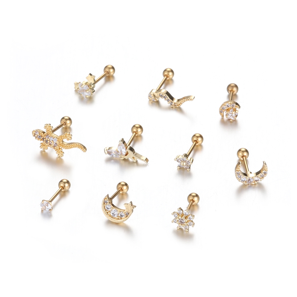 CACTU 1PC Jewelry Snake Helix Piercing Gecko Lizard Moon Star Flower Cartilage Ear Stud