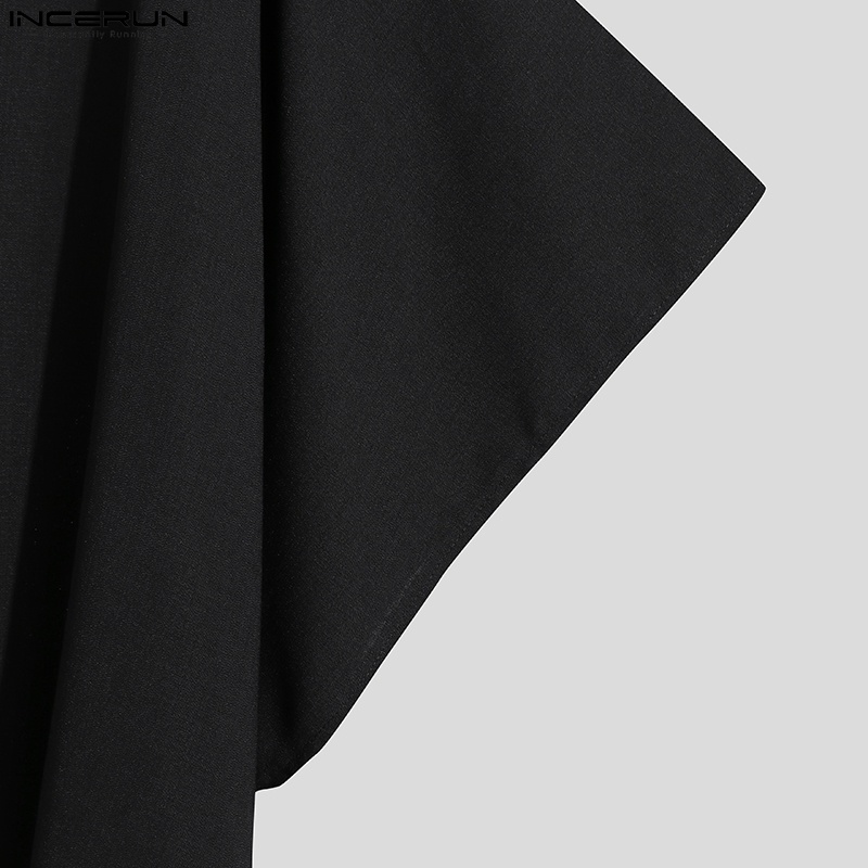 Áo thun INCERUN thiết kế tay cánh dơi cổ tròn phối tua rua thời trang cho nam