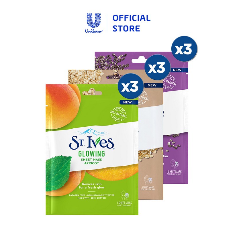 [Mã COSUI03 giảm 8% đơn 150K] Bộ 9 mặt nạ dưỡng da toàn diện St.Ives (3 mùi)
