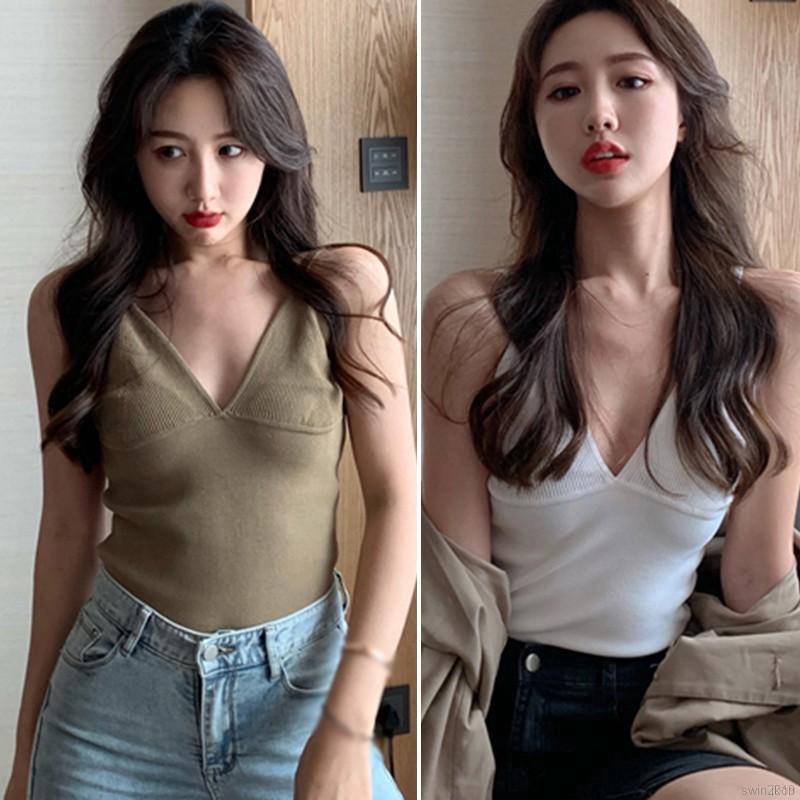 Áo lửng không tay cổ chữ V khoét sâu quyến rũ thời trang dành cho nữ