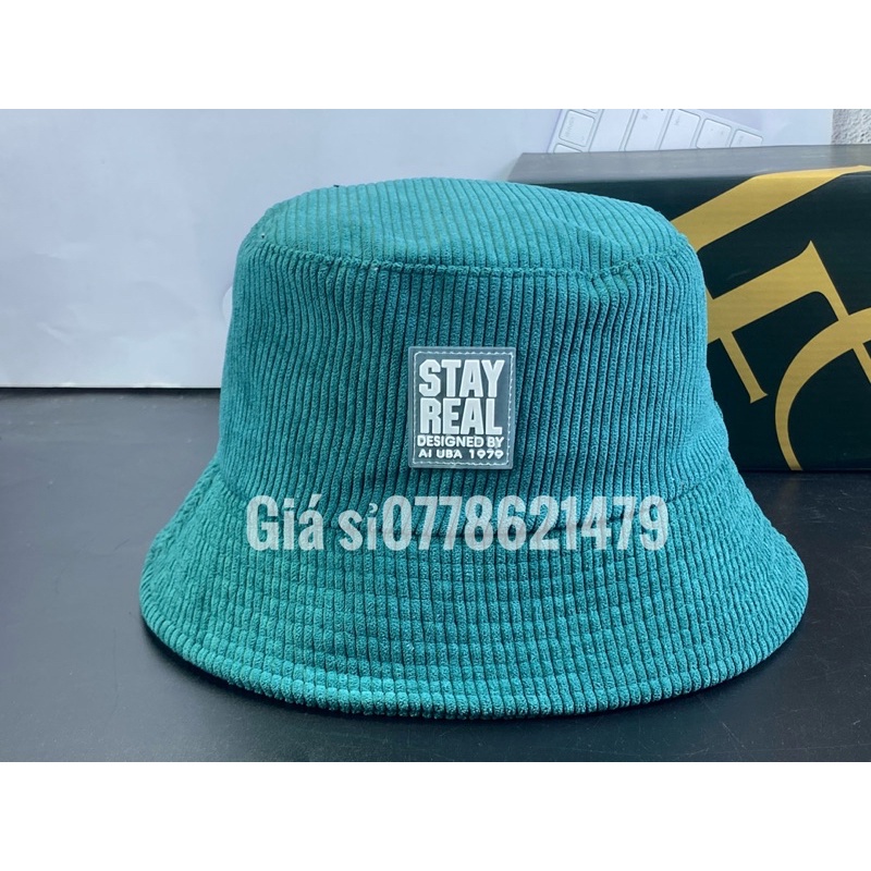 Nón bo nhung tăm mạc da - mũ bucket vành nữ logo vuông sanh chảnh