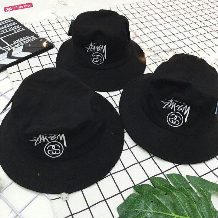 MŨ NÓN, NÓN BUCKET, TAI BÈO STUSSY MÀU ĐEN