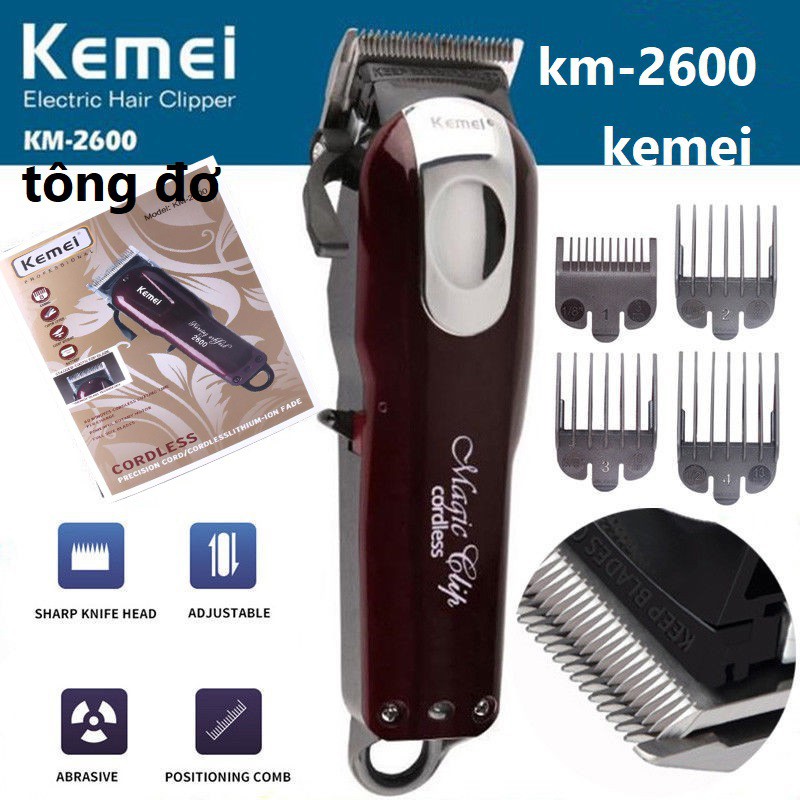 Máy Cắt Tóc Chuyên Nghiệp Kemei KM-2600 Không Dây, Đa Năng, tông đơ Cho thợ chuyên nghiệp