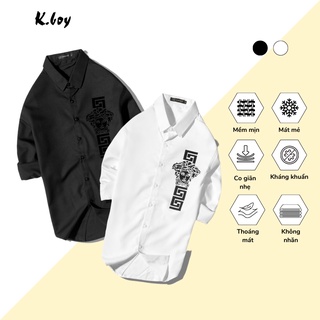 Áo Sơ Mi Nam Họa Tiết Kboy Shop Áo Tay Dài Nam Đẹp, Vải Cotton Spandex Cao Cấp  - F104