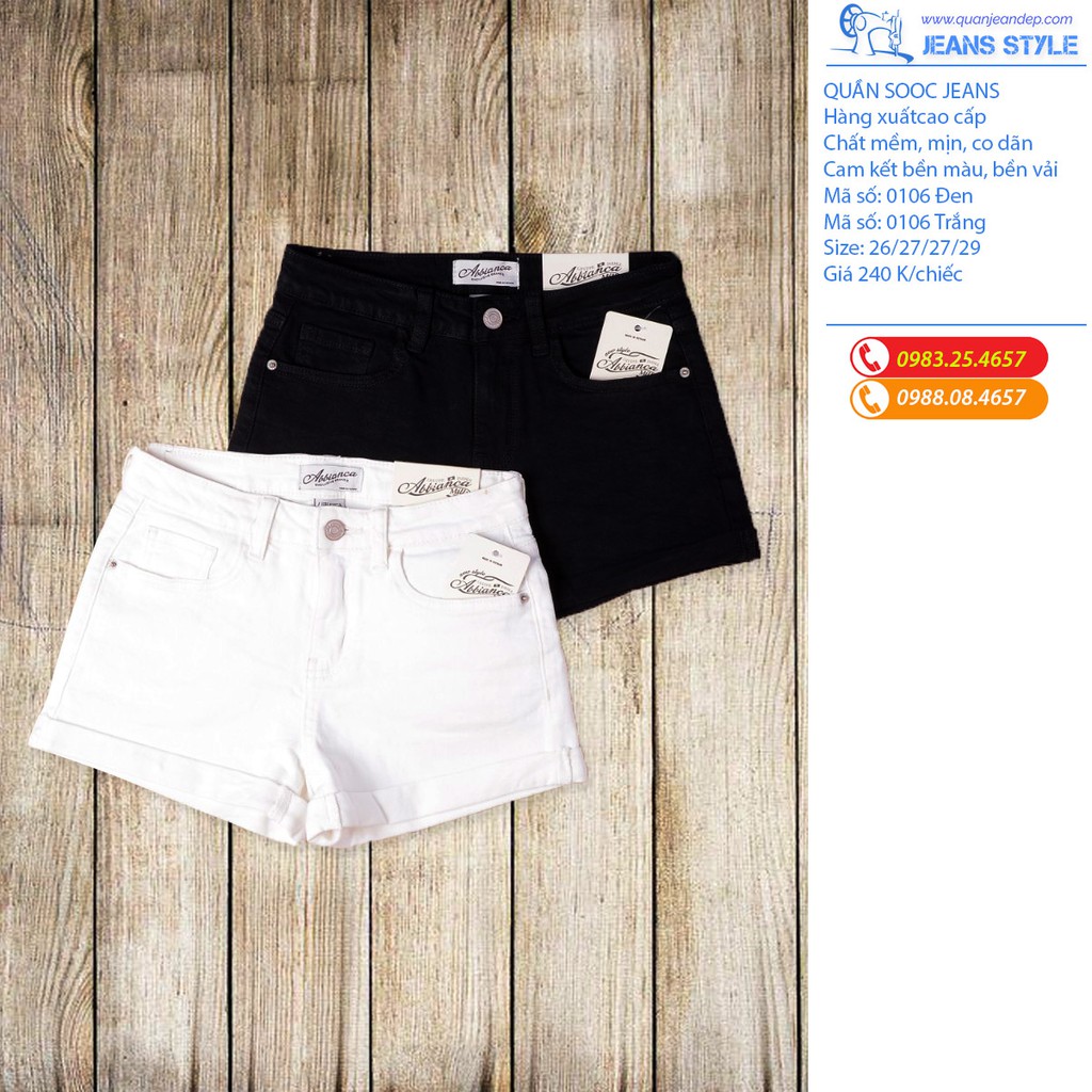 Quần sooc bò 2 màu đen trắng, hàng xuất đẹp