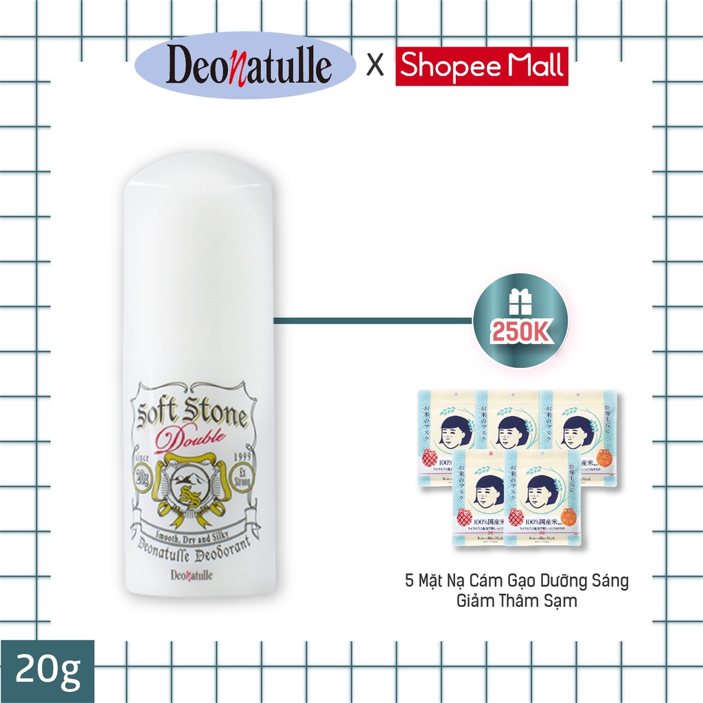Lăn Khử Mùi Đá Khoáng Dạng Sáp Cho Mọi Loại Da Deonatulle Soft Stone Double Deodorant 20G