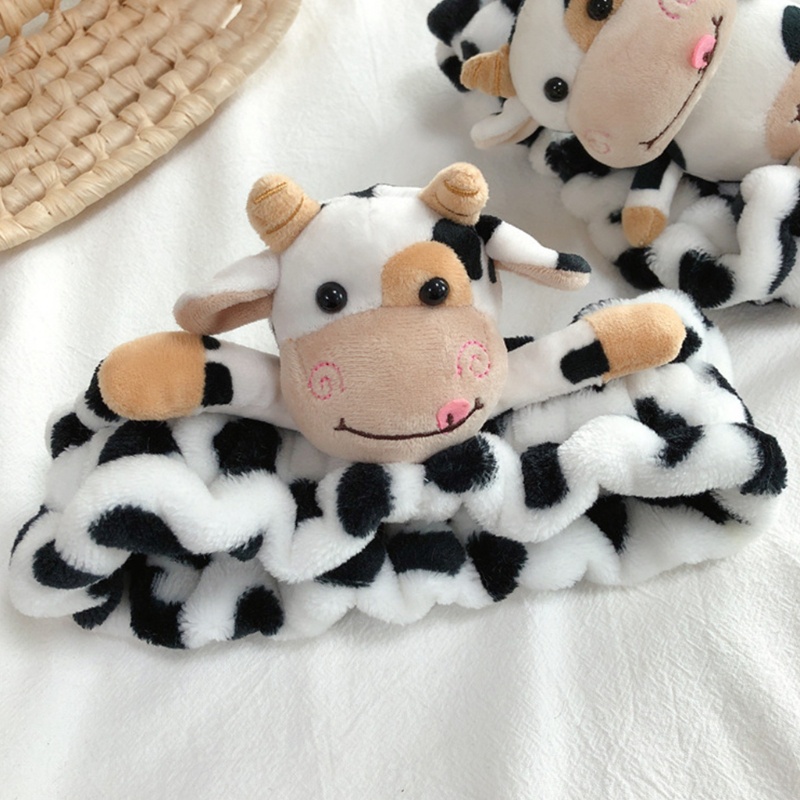 Băng Đô Cài Tóc Bản Rộng Co Giãn In Họa Tiết Bò Sữa Hoạt Hình Dễ Thương