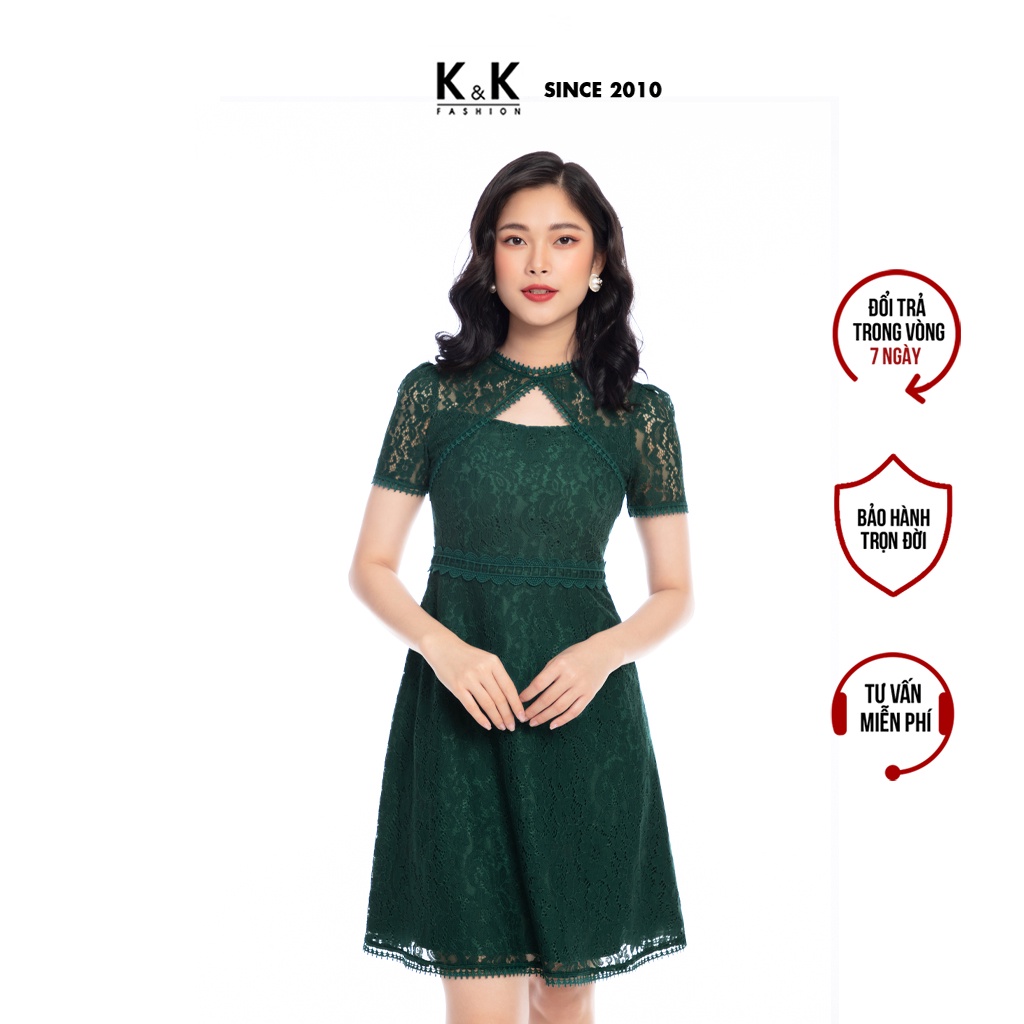 Váy Đầm Xòe K&K Fashion KK102-35 Màu Xanh Chất Liệu Vải Ren Cotton