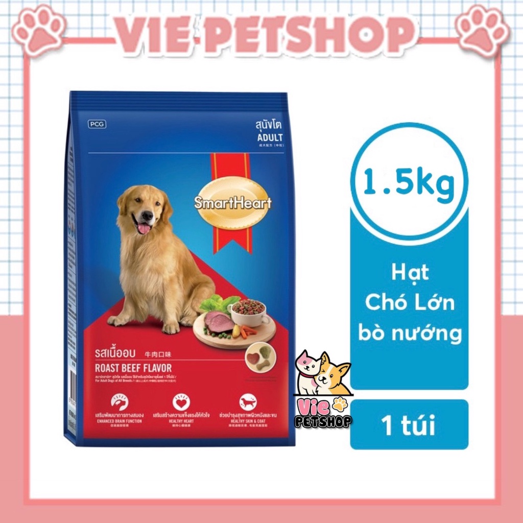 [TIẾT KIỆM] Thức Ăn Hạt Cao Cấp cho Chó Lớn SMARTHEART ADULT Vị Bò Nướng Gói Lớn 1.5Kg | Vie PETSHOP