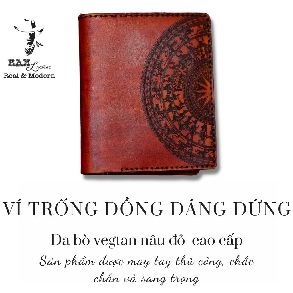 Ví RAM Leather Trống Đồng Việt Nam da bò Italia Vegtan nâu đỏ