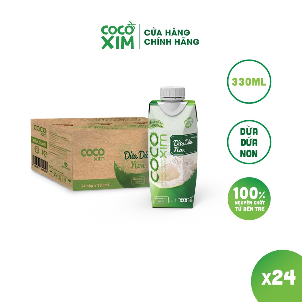 Thùng 24 Hộp Nước dừa đóng hộp Cocoxim dừa dứa non dung tích 330ml/Hộp