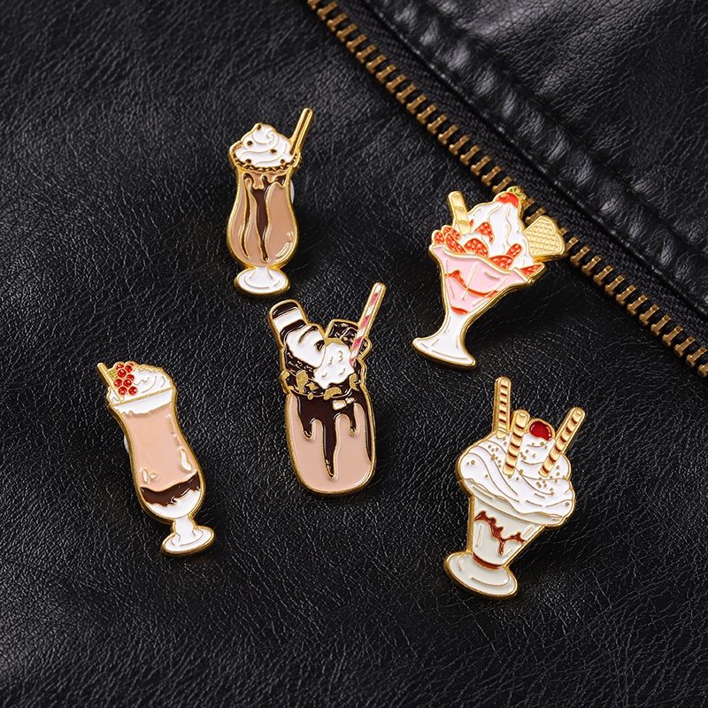 Ghim cài áo QIHE JEWELRY hình cây kem ốc quế/ dâu tây/ bánh quy tráng men dễ thương