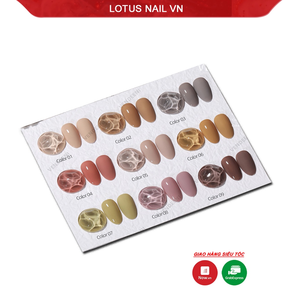 Set sơn gel cao cấp 9 màu Vendeeni mã A15 tặng kèm bảng màu sẵn
