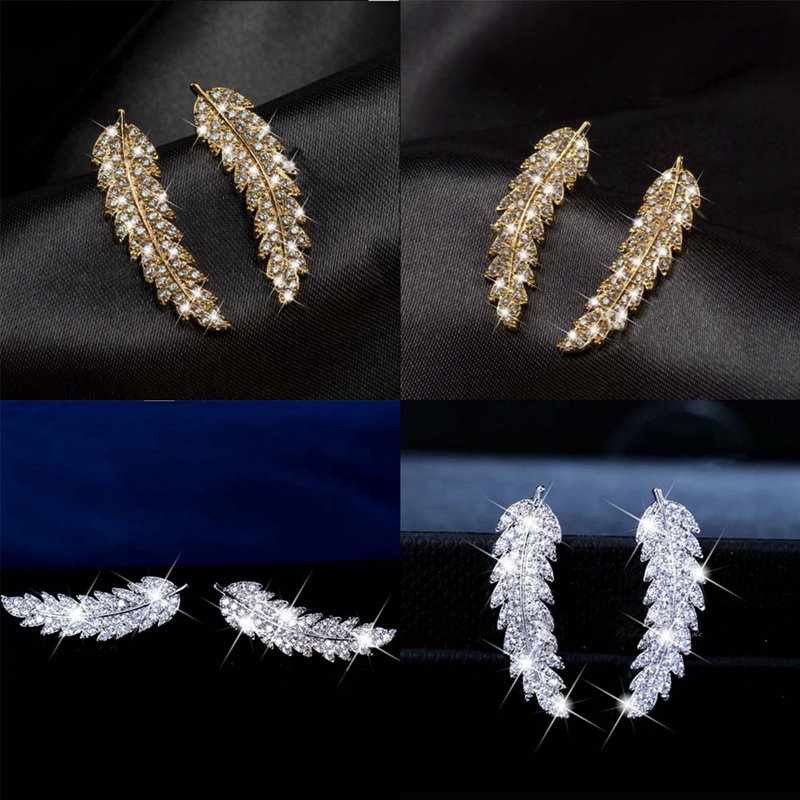 Long Leaf Hanging Gold And Silver Micro Diamond Inlay Earrings Party Jewelry Hot