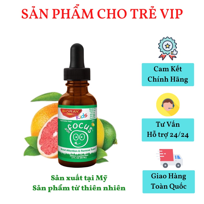 NDF Focus Bioray kids giúp bé tập trung tăng cường sự chú ý học tập tiếp thu tốt hơn ( dung tích 60ml )