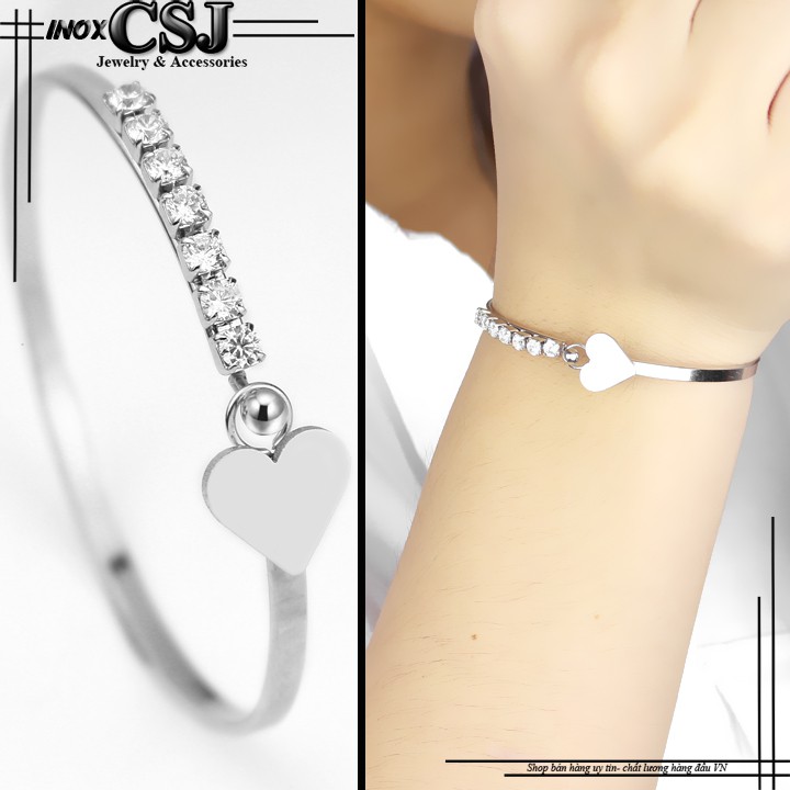 Vòng tay nữ hình trái tim gắn đá cực xinh