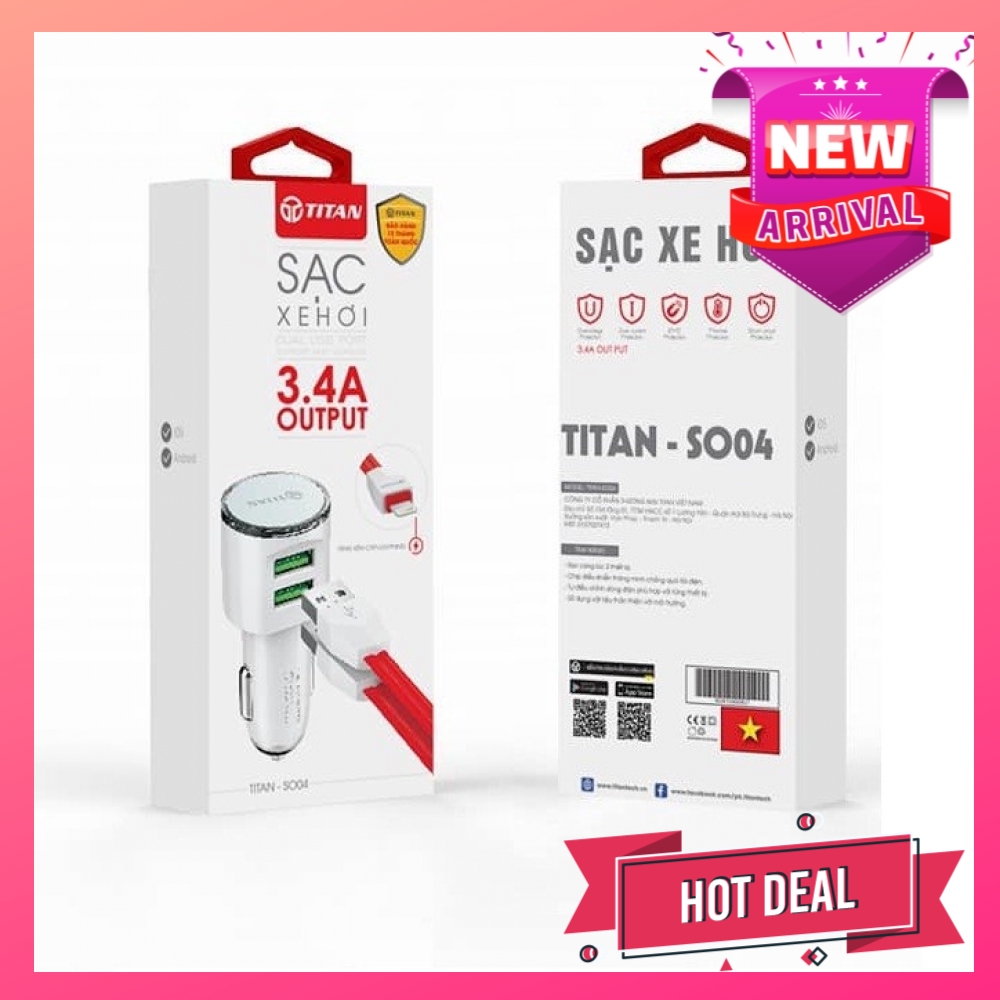 004243 - TP - Sạc xe hơi 2 cổng TITAN (tặng kèm cáp iOS) (SO04)