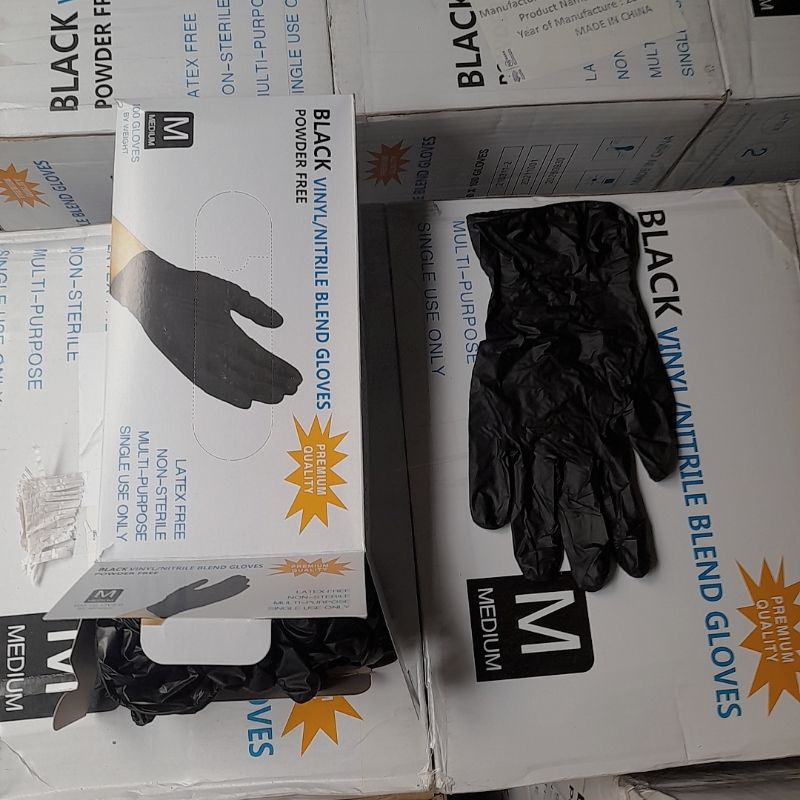 Thùng 10 Hộp Găng Tay Vinyl  Màu Đen Không Bột Black Vinyl/Nitrile Blend Gloves Sử Dụng Trong Tóc Spa Phun Xăm,Pha Chế