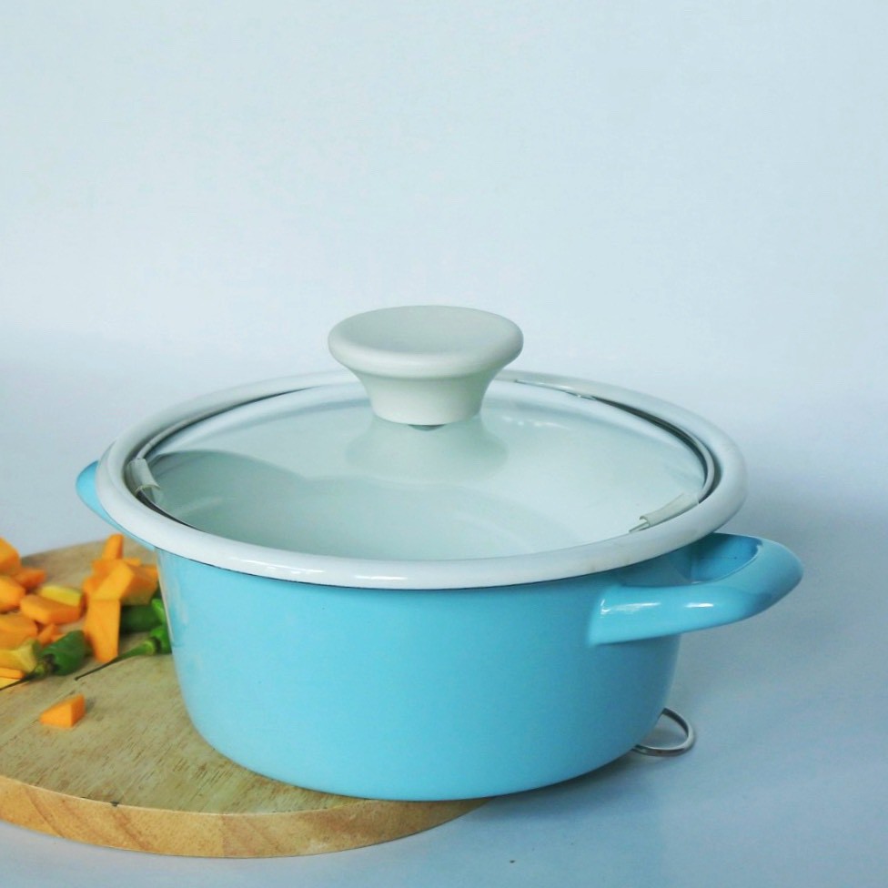 Nồi tráng men nhập khẩu cao cấp CHEFTINA, tông màu pastel, sử dụng bếp từ, kích thước 16cm