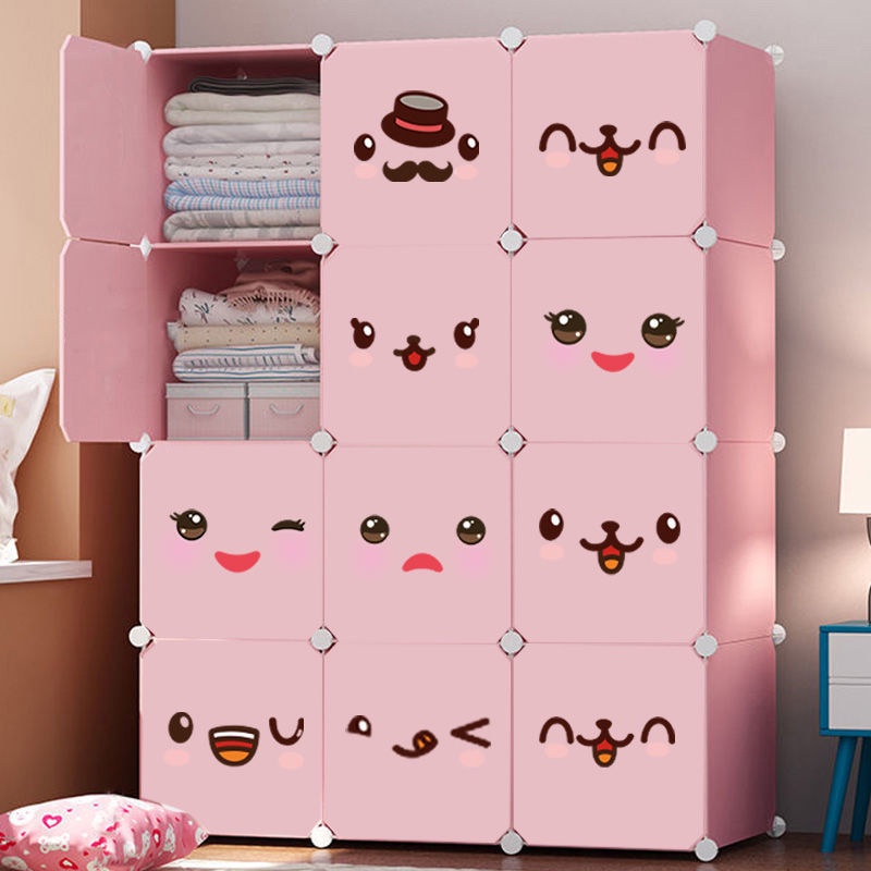 Tủ quần áo trẻ em đơn giản Lắp ráp nhựa tiết kiệm Cho bé Treo quần áo Tủ cất giữ quần áo Ống thép được gia cố đậm đà