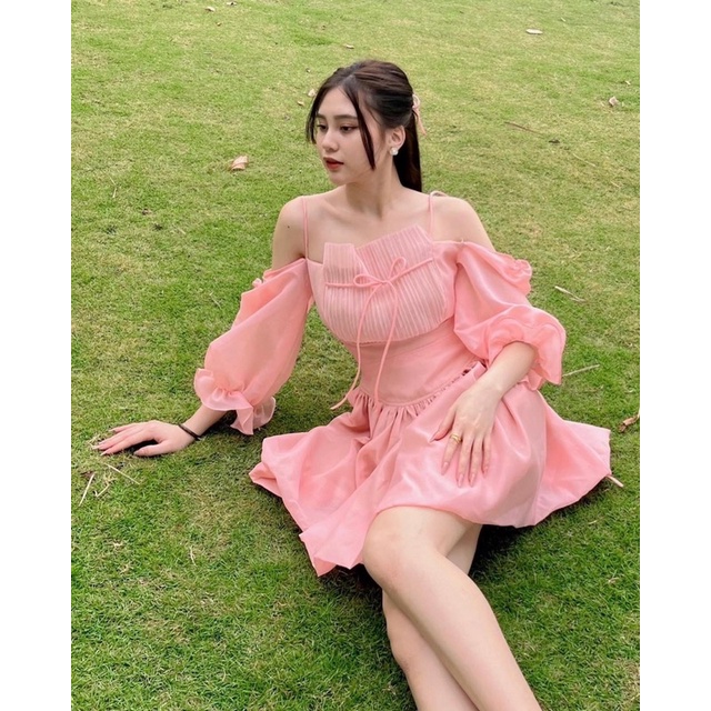 MARIA DRESS / Váy Hồng Cam Trễ Vai