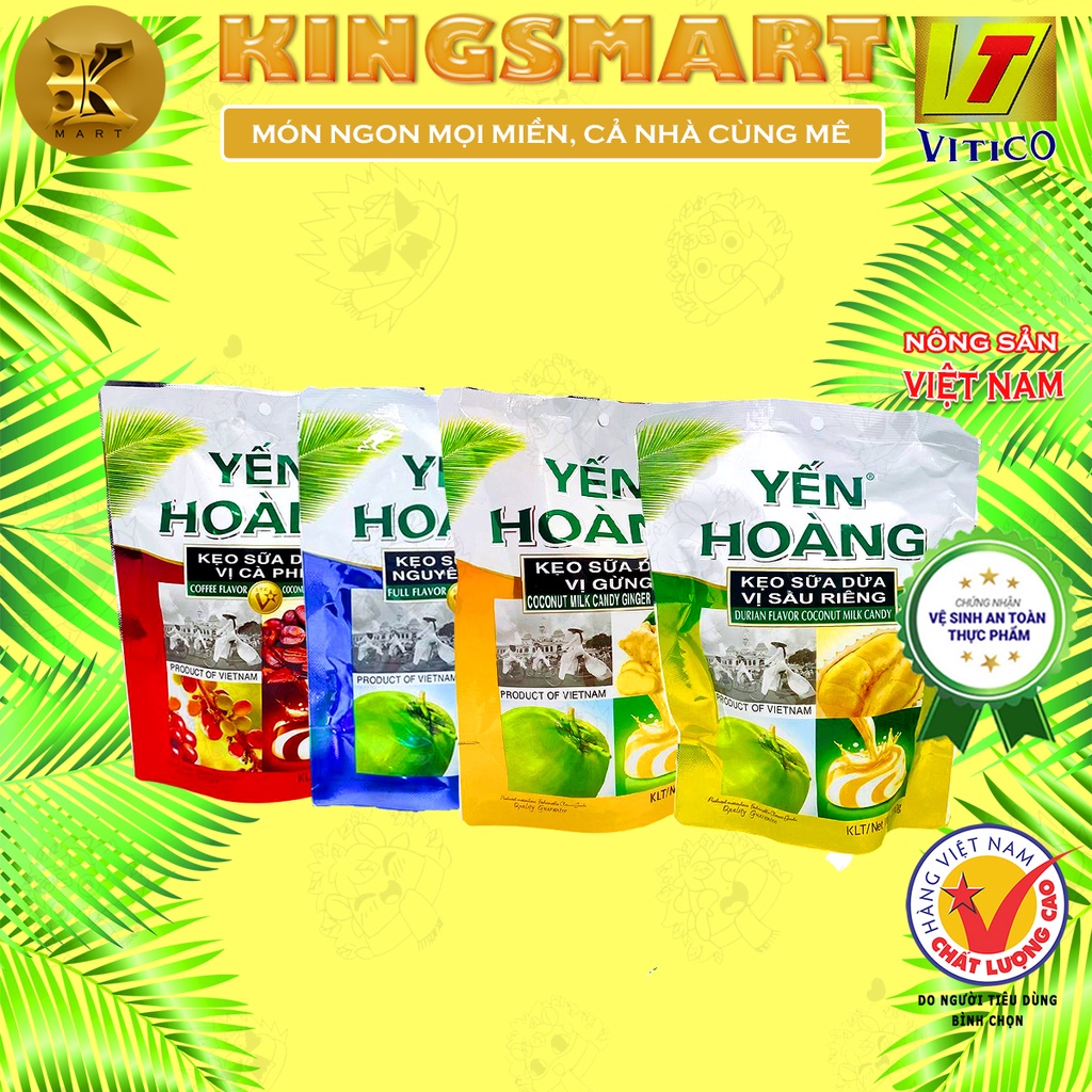Kẹo Dừa Giòn Vị Café YẾN HOÀNG bịch 100G ăn không dính răng (Sản xuất bởi Cty VĨNH TIẾN)