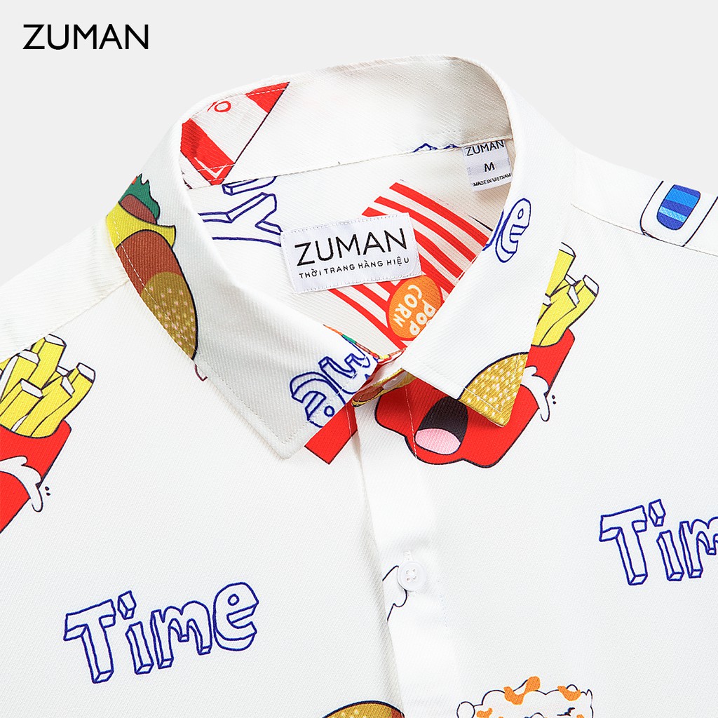 Áo sơ mi hoạ tiết nam tay ngắn Popcorn Shirt ZUMAN ASM145 form suông, chất lụa chéo cao cấp thoáng mát, không nhăn | BigBuy360 - bigbuy360.vn