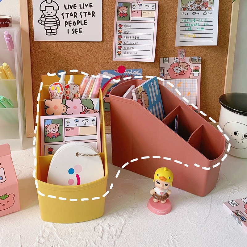 Kệ Để Bàn Màu Trơn 4 Ô Đựng Bút Dụng Cụ Học Tập Đơn Giản (k kèm sticker)