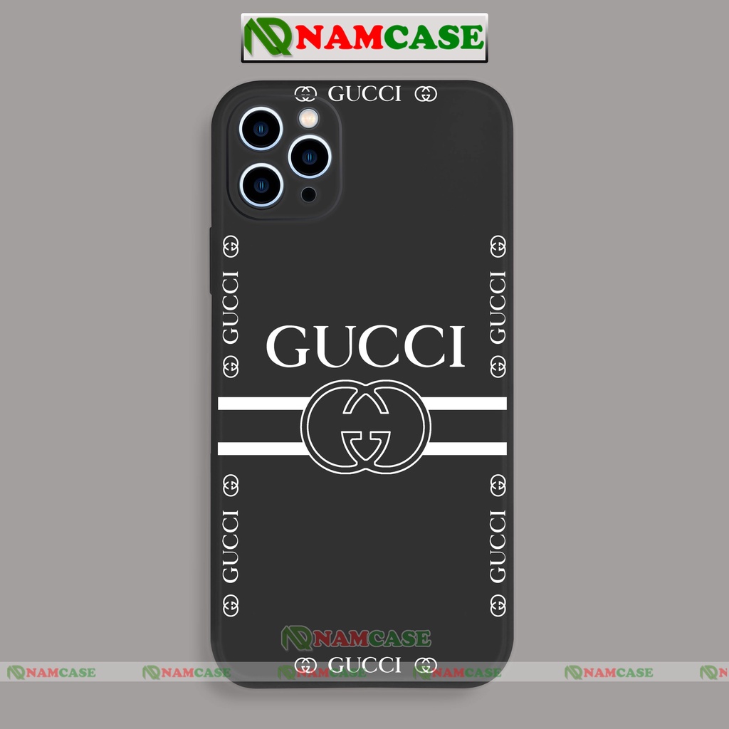 Ốp lưng điện thoại iPhone Gucci cạnh viền vuông silicon dẻo bảo vệ cam ip 6/6s/7/8/X/XS/XR/11/12/13/14 Pro Plus Max