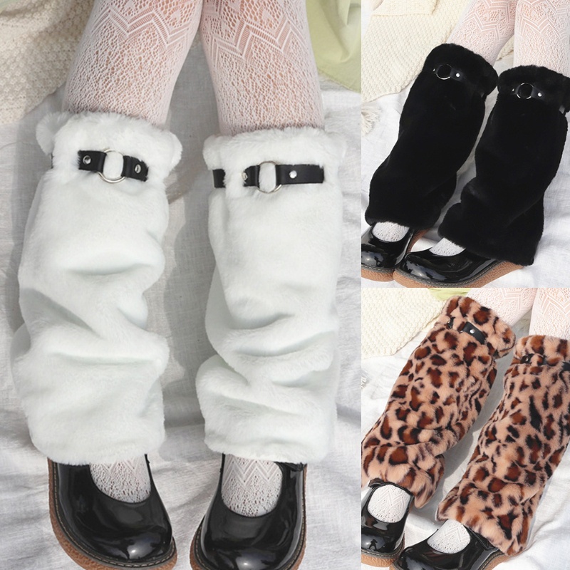 Vớ Cao Tới Gối Đệm Lông Giữ Ấm Chân Mùa Đông Có Khóa Cài Phong Cách Lolita Dành Cho Nữ