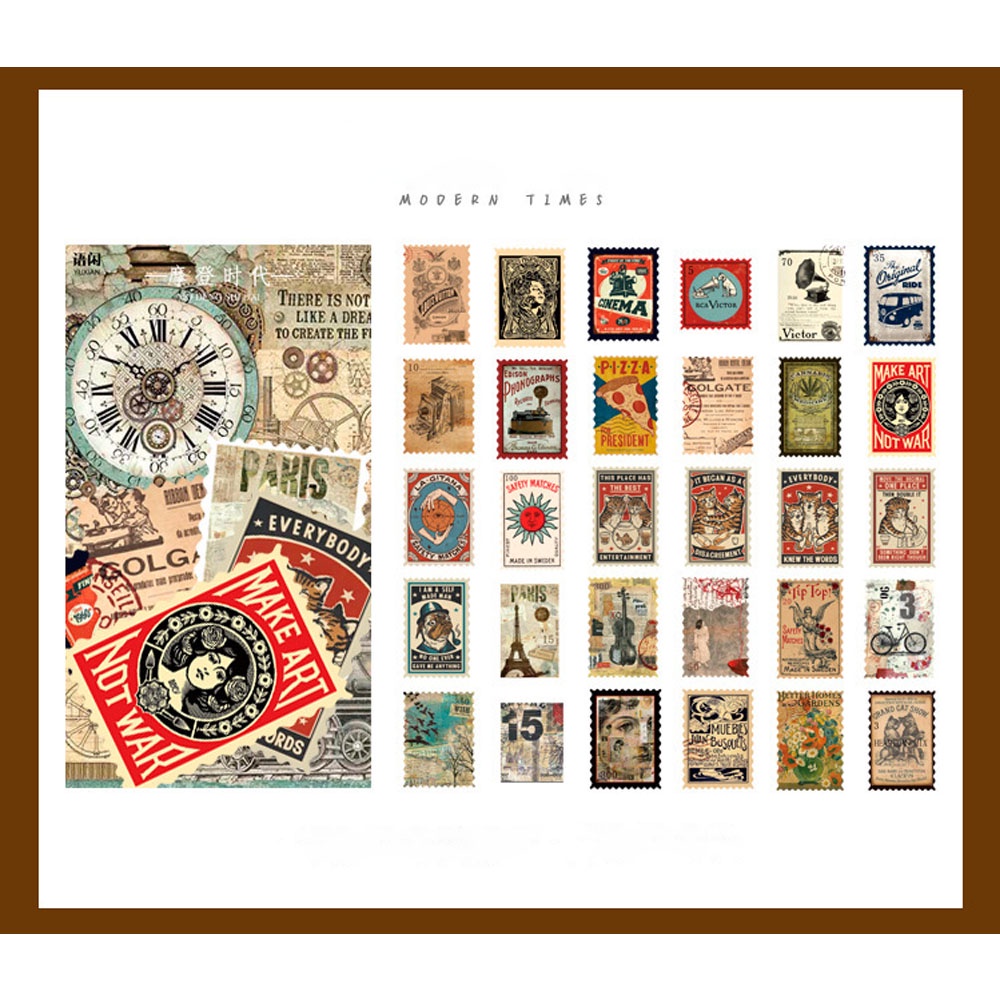 Set 30 tờ tem thiết kế cổ điển dùng trang trí sổ tay hoặc chụp ảnh sản phẩm