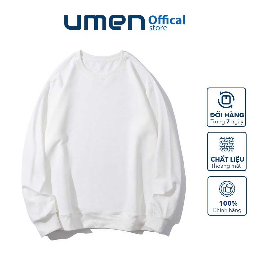 Áo Sweater unisex 2 màu đen trắng form rộng, nỉ da cá, ấm áp, tay rộng UMEN