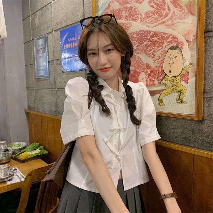 Áo Kiểu Tay Phồng Ngắn Phong Cách Retro Cho Nữ