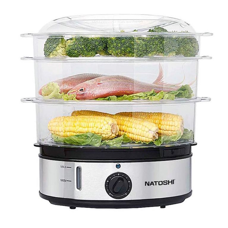Nồi hấp thông tầng Natoshi NS-09, Nồi hấp điện 3 tầng 9 Lít, nấu cho 12 người ăn - Đồ ăn healthy - Bảo hành 12 tháng