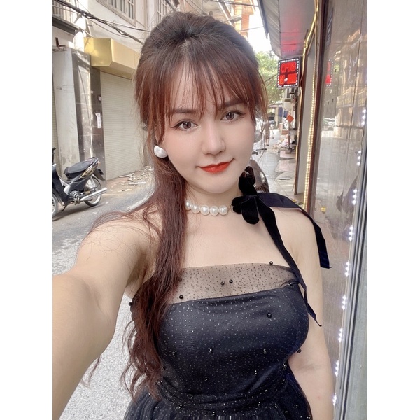 vòng cổ chocker thắt nơ đen quý phái sang trọng