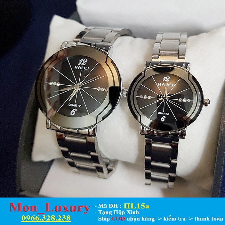 ĐỒNG HỒ NAM NỮ HALEI 457 DÂY BẠC ĐẸP LONG LANH