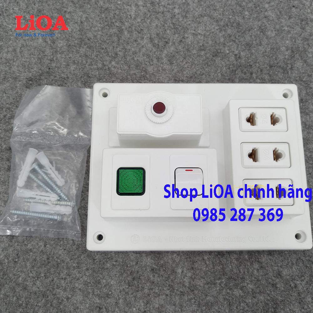 Bảng điện nổi LiOA 15A có 3 ổ cắm 2 chấu 1 công tắc 1 đèn báo màu xanh/ĐỎ