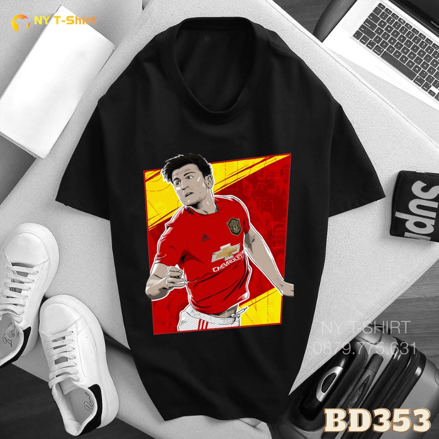 Áo Thun Hình Harry Maguire MU Mã BD347 - 353 - Áo Màu Đen Tay Ngắn, In Hình Cầu Thủ Bóng Đá