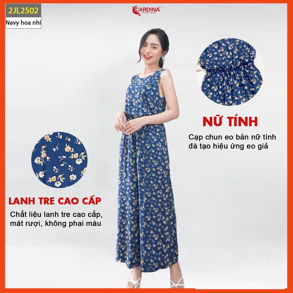 Đồ bộ nữ CARDINA chất lanh tre cao cấp jumpsuit áo sát nách liền quần họa tiết 2JL25