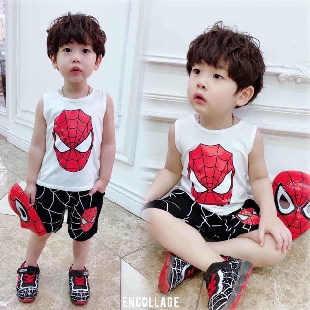 Bộ siêu nhân cho bé bộ ba lỗ siêu nhân cho bé trai 8-18kg Củ khoai tây shop chất cotton thoáng mát