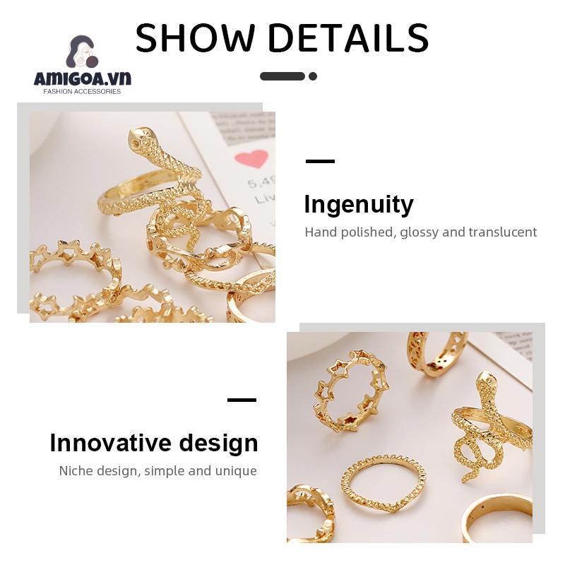 ✨✨Bộ 10 Nhẫn Hình Rắn Thiết Kế Đơn Giản Sáng Tạo Cho Nữ