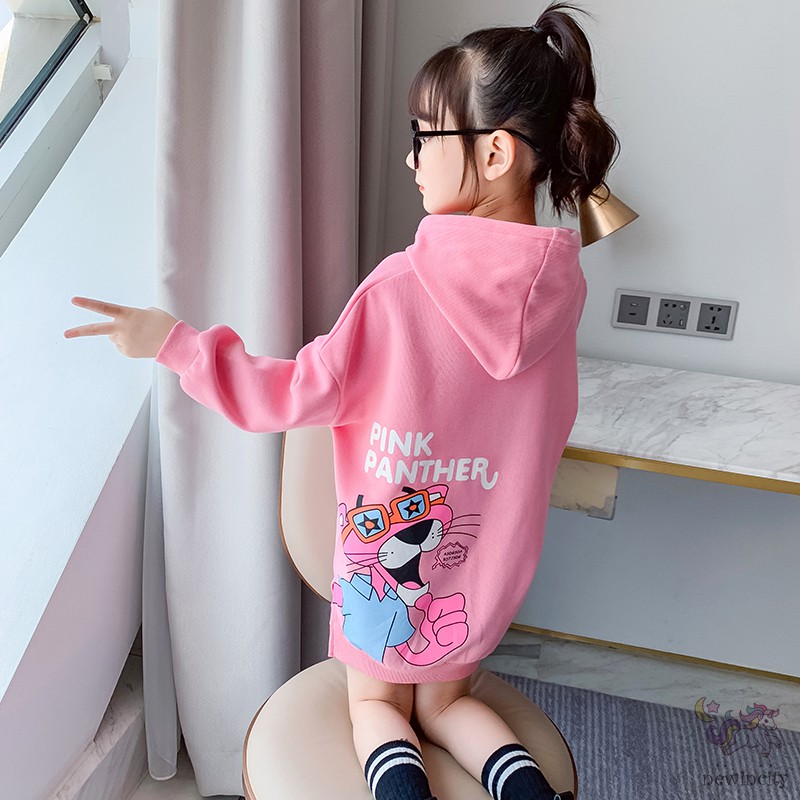 Đầm Thun Tay Dài Có Nón In Họa Tiết Đáng Yêu Cho Bé Gái