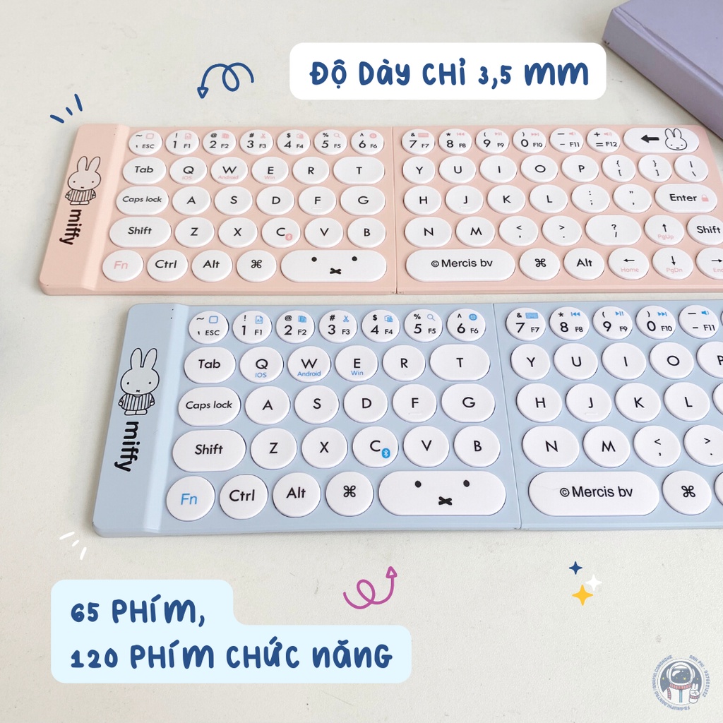 Bàn Phím Gập Gọn Bluetooth mini Thỏ Miffy Dễ Thương