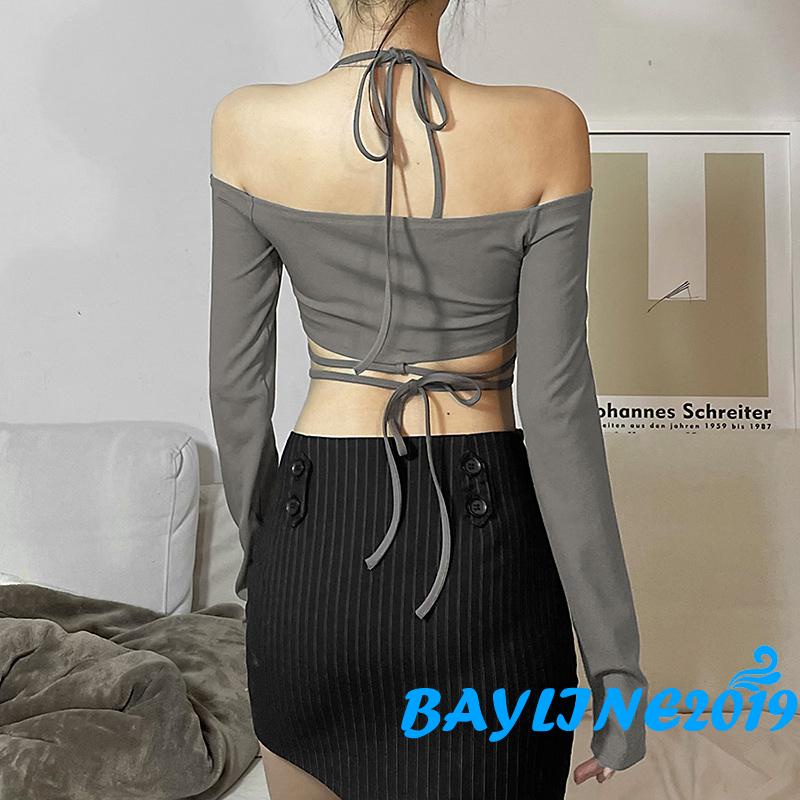 Áo Thun Dài Tay Hở Vai Màu Sắc Thời Trang Dành Cho Nữ