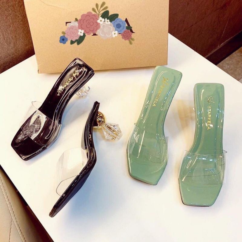 Dép cao gót nữ thời trang, guốc thời trang quai trong gót cao 7p