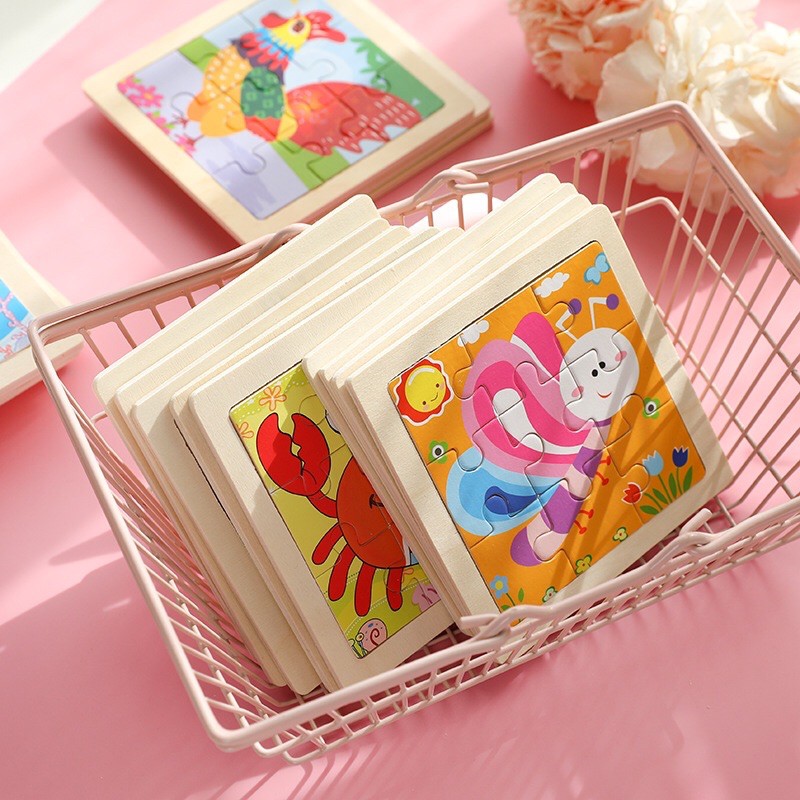 Tranh ghép hình 9 mảnh gỗ cho bé sáng tạo, Đồ chơi xếp hình 11X11cm phảt triển tư duy.abu.kids