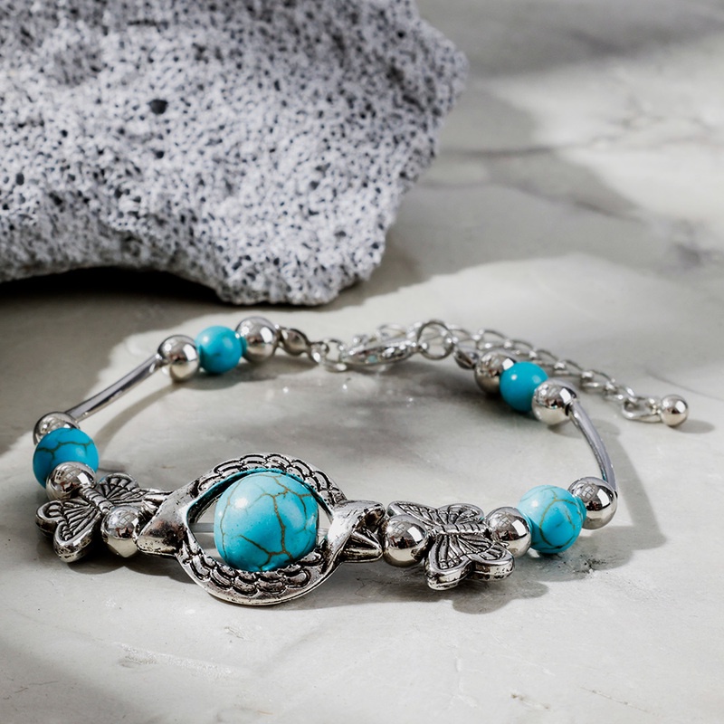 Vòng Tay Chuỗi Hạt Đá Ngọc Lam Tự Nhiên Phong Cách Boho Cổ Điển Độc Đáo Tinh Tế Thời Trang Cho Nữ