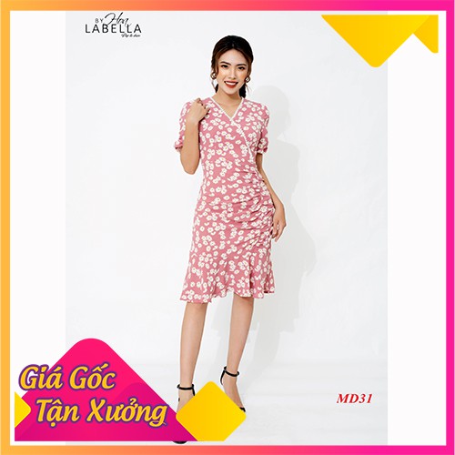 Váy liền - Đầm liền HOA'LABELLA (MD31) dáng xòe Chất liệu voan lụa Họa tiết